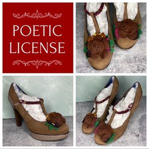 Poetic License Suede Rose Embellished High Heels